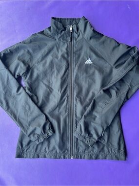 adidas Black Lightweight Full Zip-Front Track Jacket Windbreaker